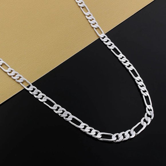 Awesome 24 Inch Figaro Chain 6mm Wide, Stamped 925 Solid Sterling Silver